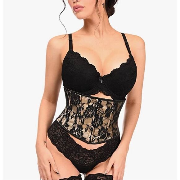 Daisy corsets womens Lavish Red W/Black Lace Overlay Mini Cincher Corset - Picture 8 of 9